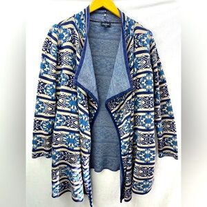 Lucky Brand Waterfall Cardigan Blue Aztec Tribal Print Size Med Boho Western